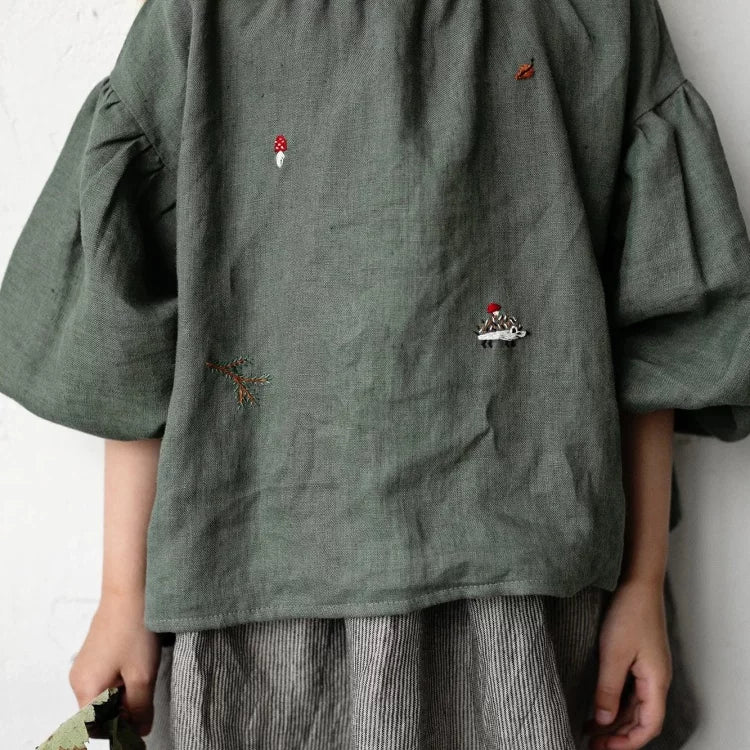 Girls Nordic Linen Shirt - Belgium Imported Long-Sleeve Top