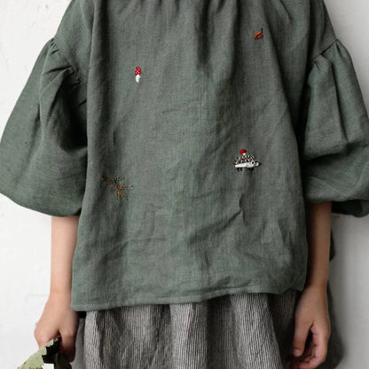 Girls Nordic Linen Shirt - Belgium Imported Long-Sleeve Top