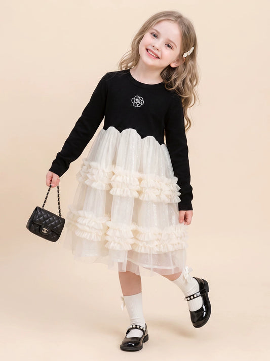 Girls Black Little-Classics Mesh Dress - Sparkling Princess Dress