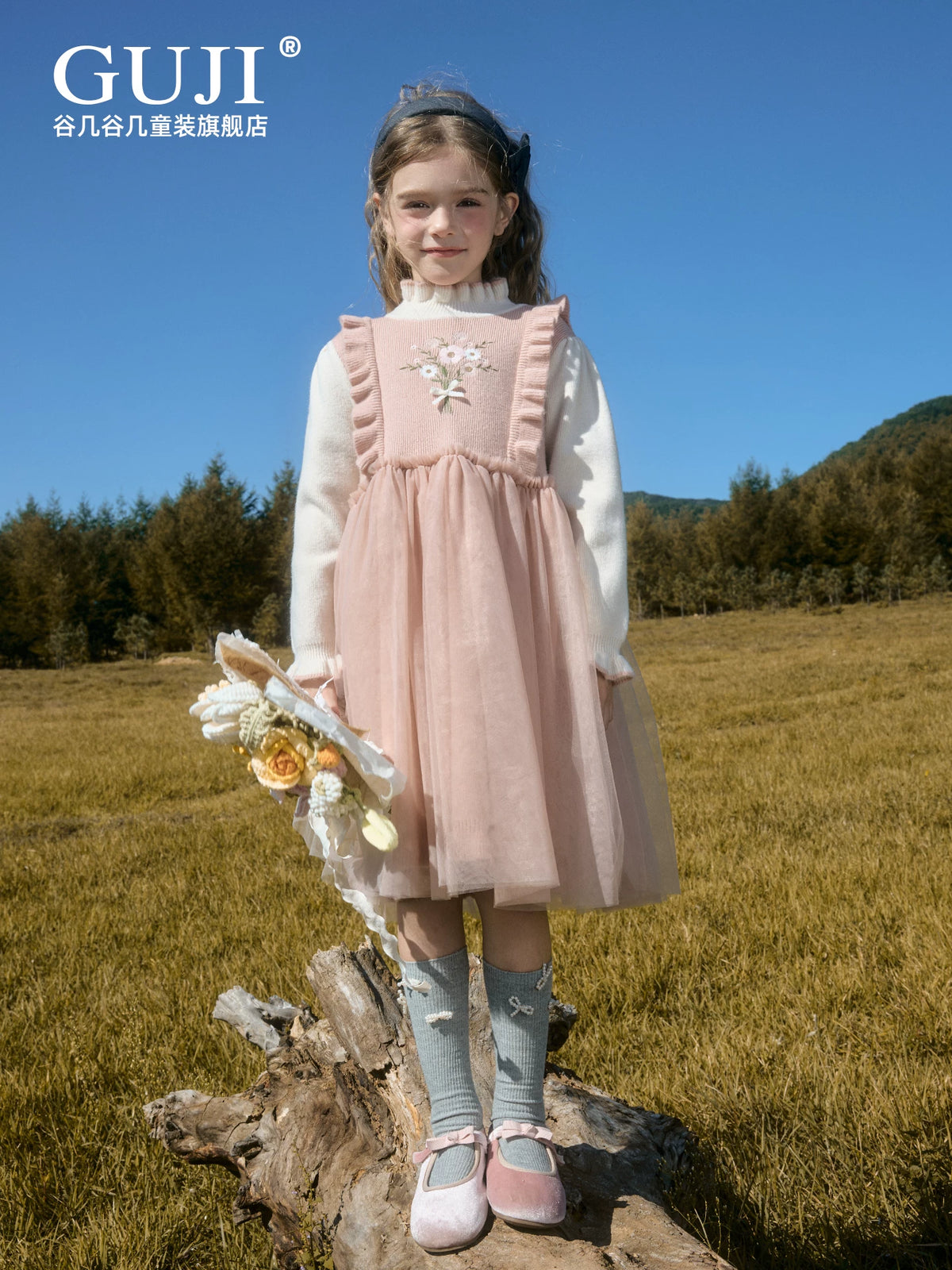Girls Pink Princess Sweater Dress - Thick Winter Knit Midi