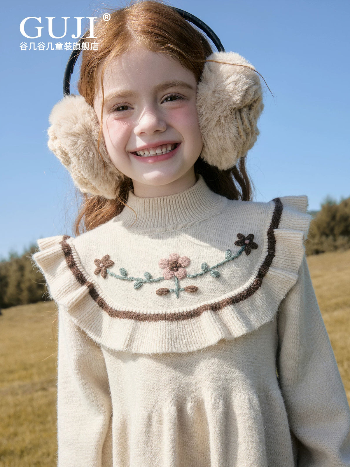 Girls Preppy Sweater Dress - Sweet Long-Sleeve Knit Midi