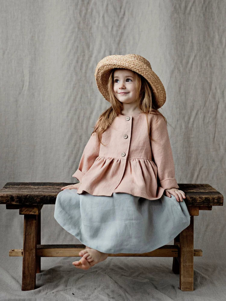 Girls Nordic Linen Shirt & Pants Set - Belgium Imported Autumn Two-Piece
