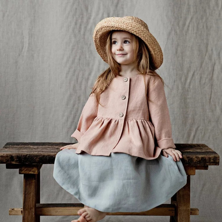 Girls Nordic Linen Shirt & Pants Set - Belgium Imported Autumn Two-Piece