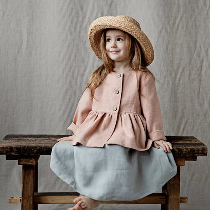 Girls Nordic Linen Shirt & Pants Set - Belgium Imported Autumn Two-Piece