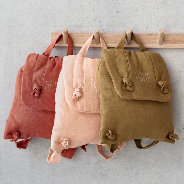 Linen Preppy Kids Backpack - Custom Name Embroidery