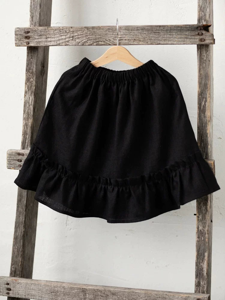 Girls Nordic Linen Top & Skirt Set - Belgium Imported