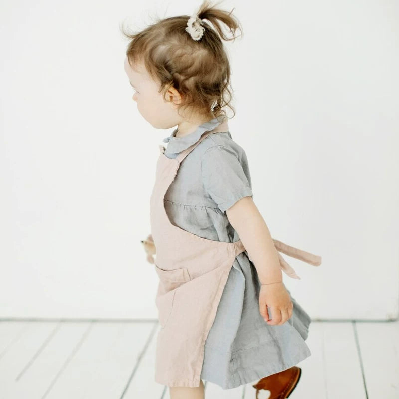 Girls Nordic Doll-Collar Linen Dress - Alice Style Short Sleeve