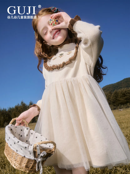 Girls Tulle-Knit Winter Dress - Long-Sleeve Princess Gown