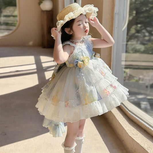 Green fairy tale gown with bow and tulle