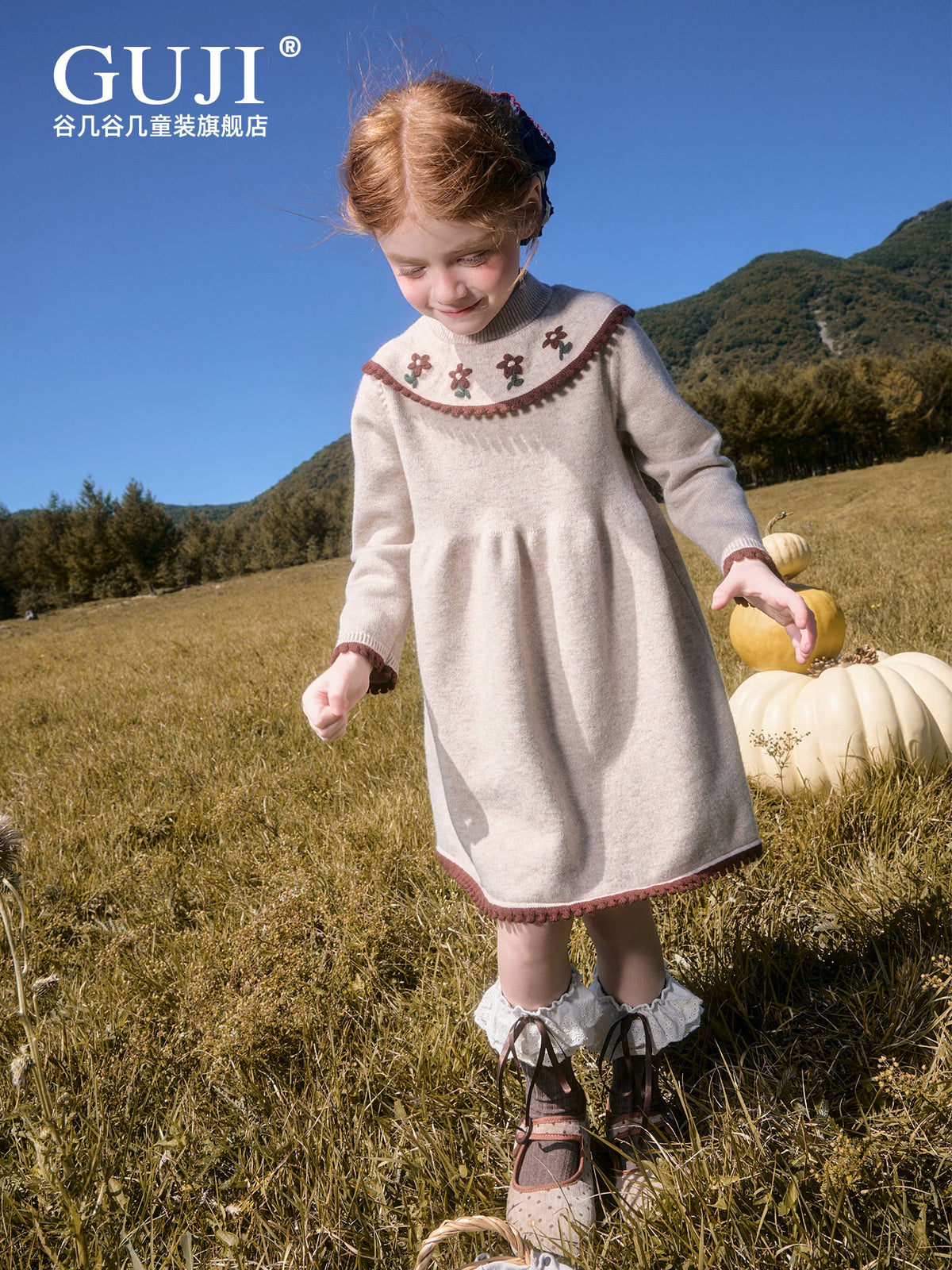 Girls Embroidered Flower Knit Dress - Warm Winter Sweater Dress