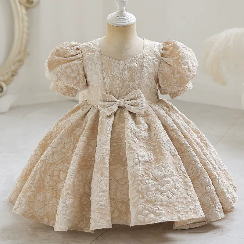 Puff Sleeve Bow Princess Dress - Floral Party Dress
