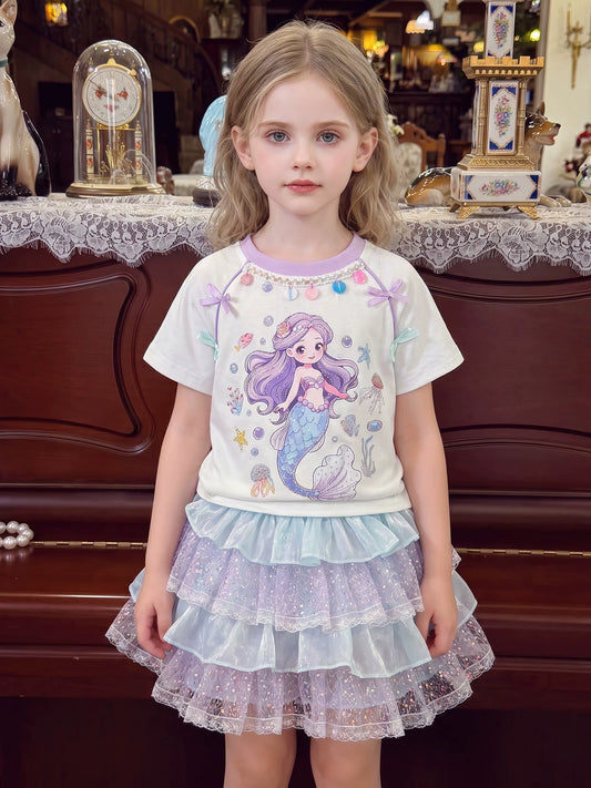 Girls Cartoon Tee & Cake Skirt Set - Sweet Summer Mix & Match