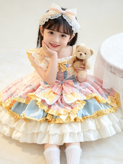 Girls Butter-Pink Lolita Cake Dress - Sleeveless Birthday Gown