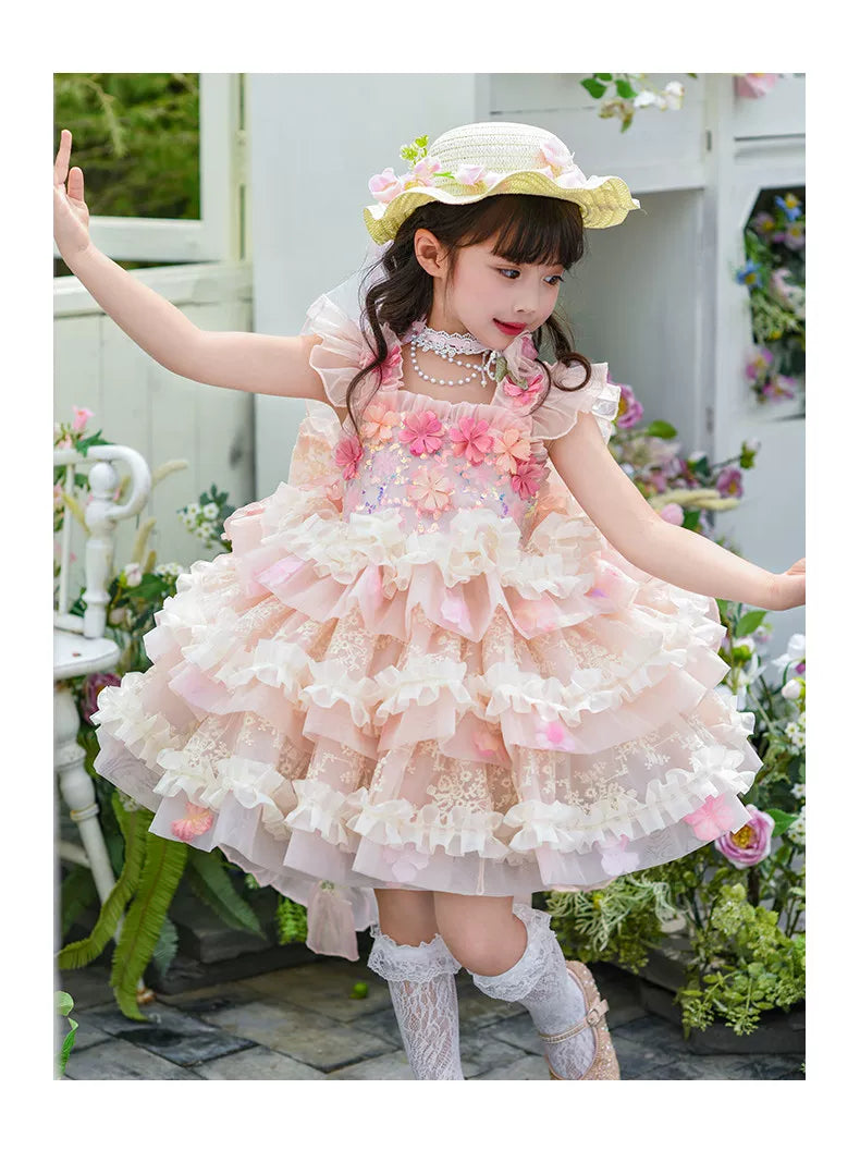 Girls Flower-Fairy Tulle Dress - Puffy Birthday Stage Princess Gown