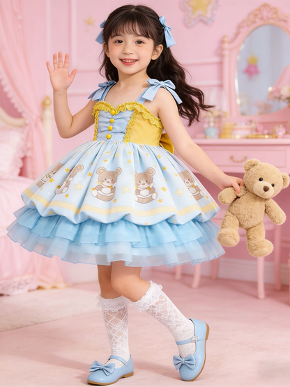 Girls Cartoon-Bear Lolita Sundress - Sweet Puffy Slip Princess Dress