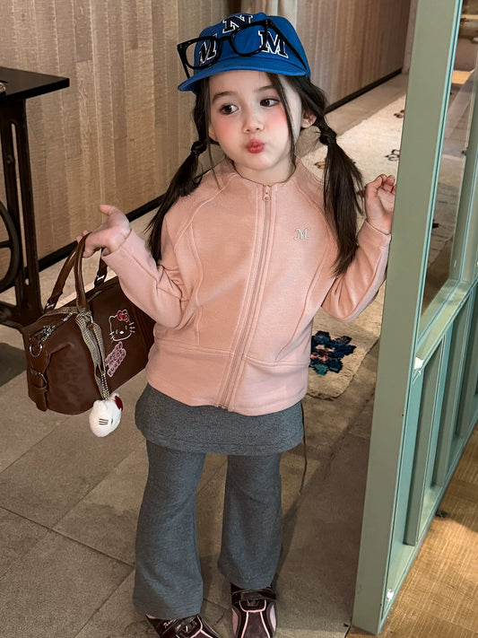 Girls Zip-Front Sweatshirt & Skirt-Panel Flare Pants Set - Autumn Separates
