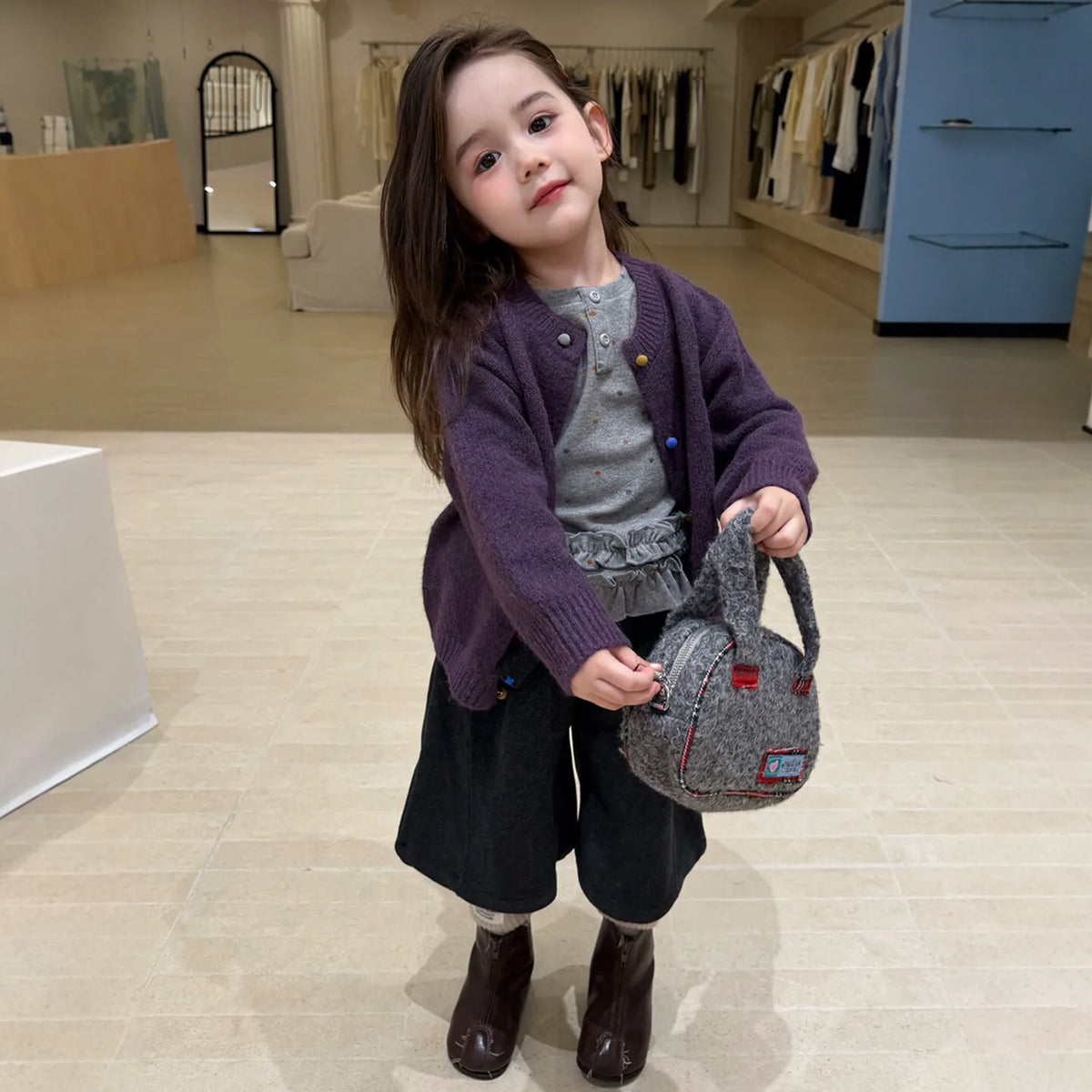 Girls Knit Cardigan, Base Layer & Wool Shorts Set - Autumn