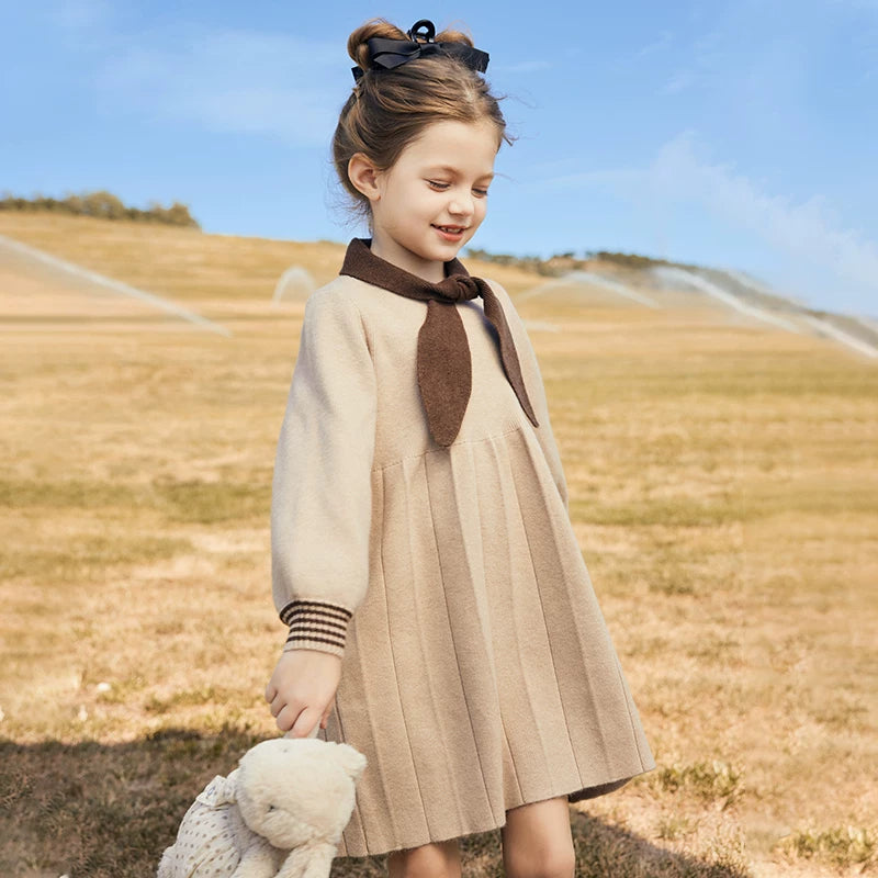 Girls Preppy Knit Dress - Long-Sleeve Princess Sweater Dress