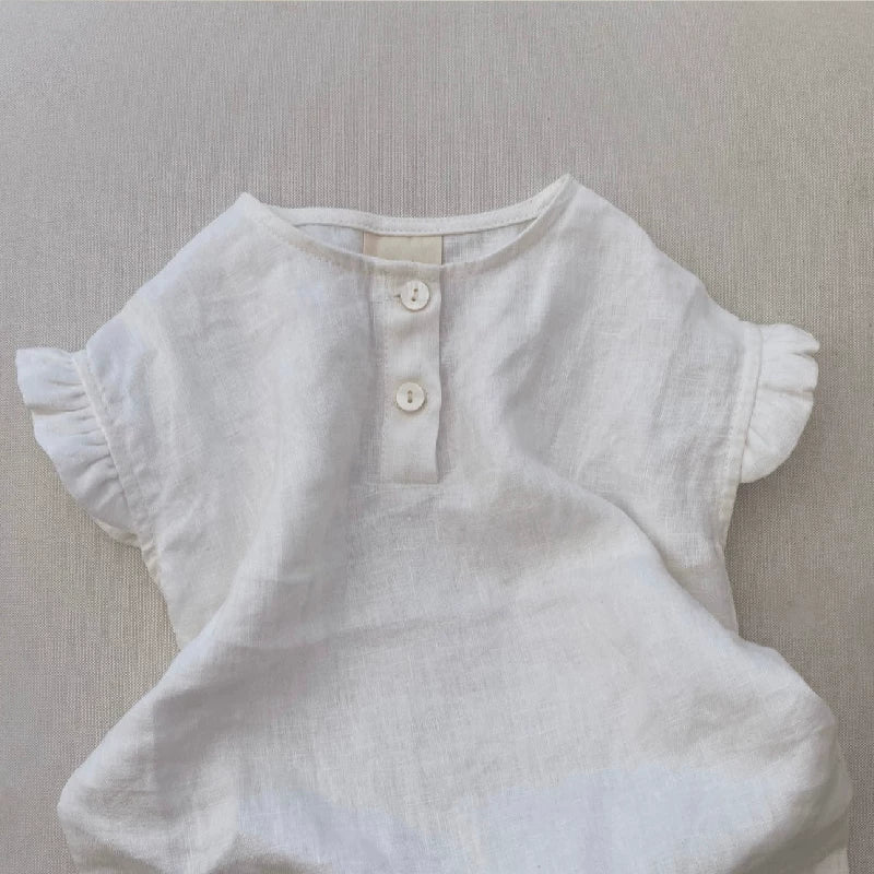 Baby Pure Linen Bodysuit - Nordic Short-Sleeve Onesie