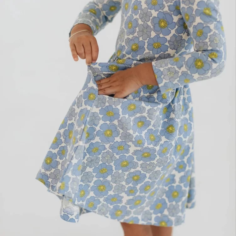 Girls Nordic Linen Dress - Spring Meadow Print