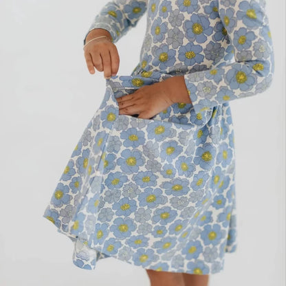 Girls Nordic Linen Dress - Spring Meadow Print