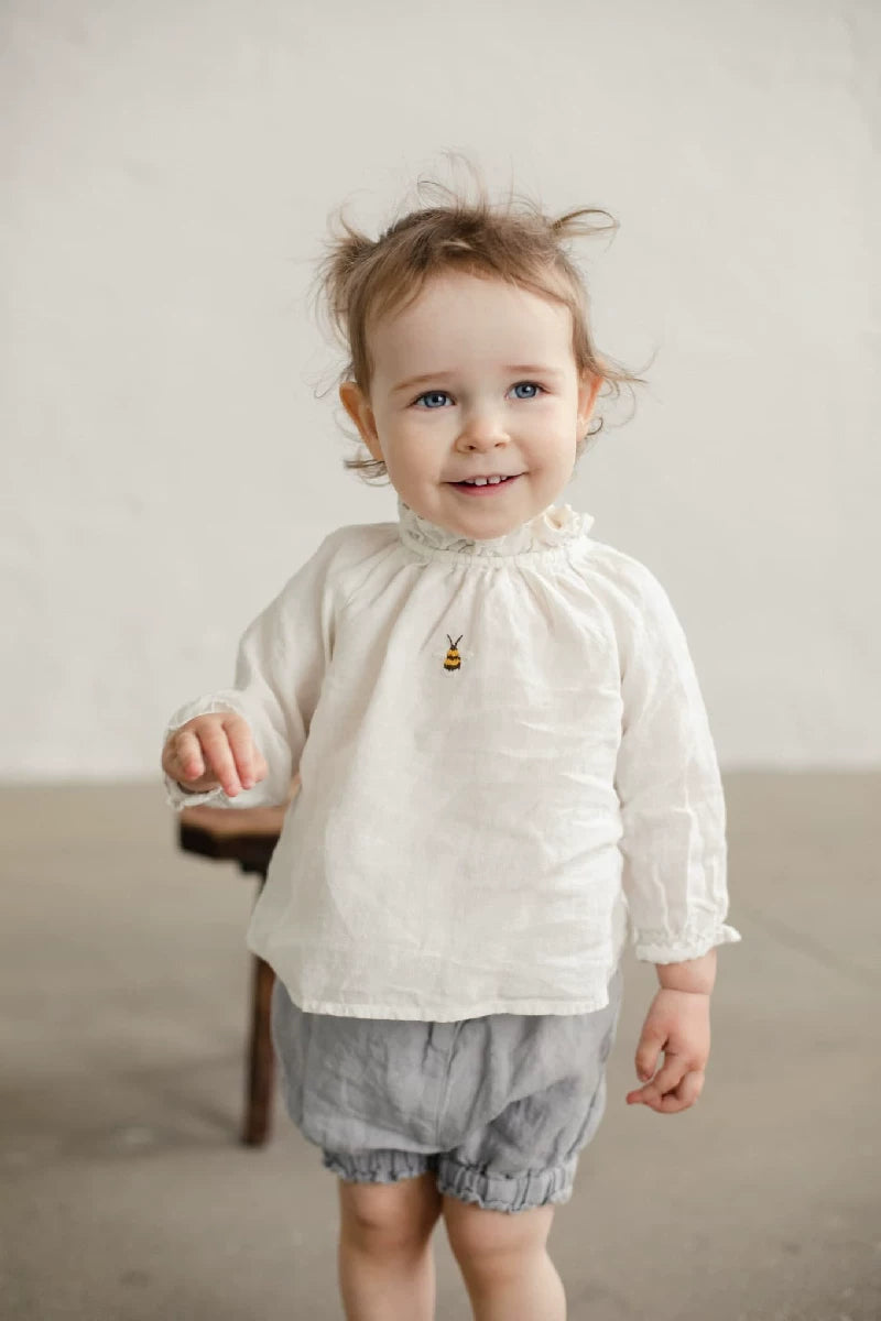 Alice Linen Princess Shirt - Lace-Collar Embroidered Blouse
