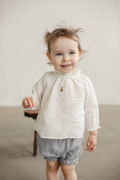 Alice Linen Princess Shirt - Lace-Collar Embroidered Blouse