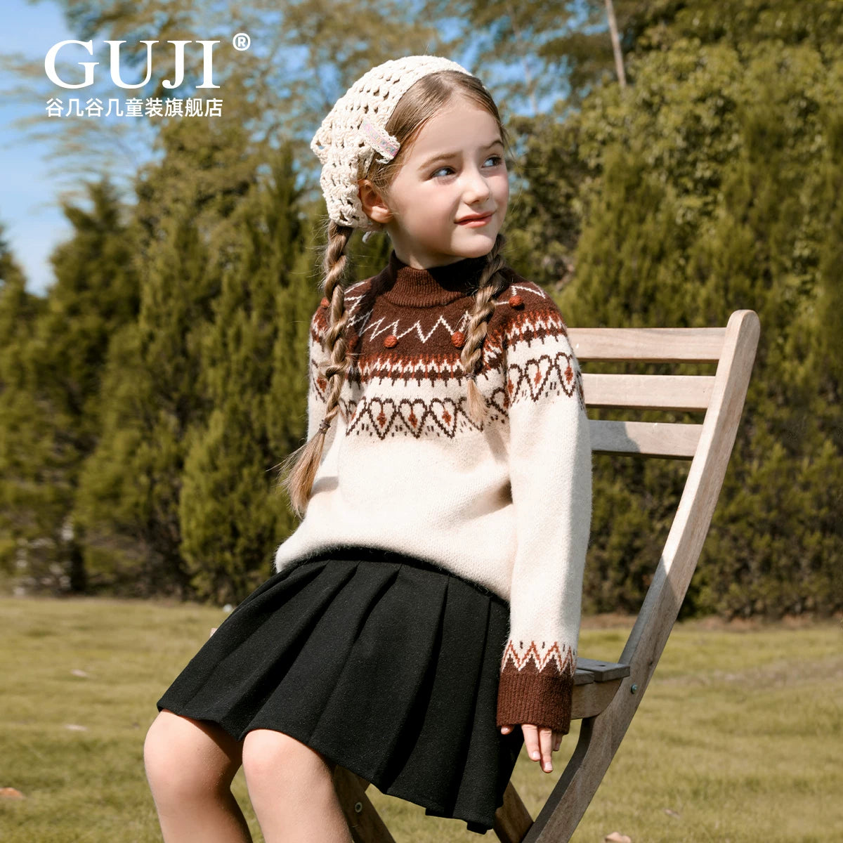 Girls Crew-Neck Knit Sweater - Warm Autumn Base Layer Top