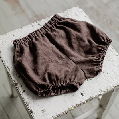 Alice-Style Pure Linen Bubble Shorts - Girls Summer Bottoms