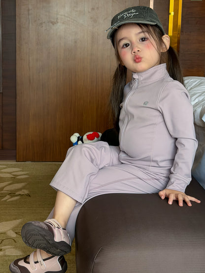 Girls Zip Cardigan Yoga Set - Comfy Korean Activewear Two-Piece