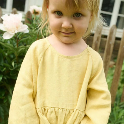 Girls Nordic Linen Dress - Sunny Yellow Long-Sleeve