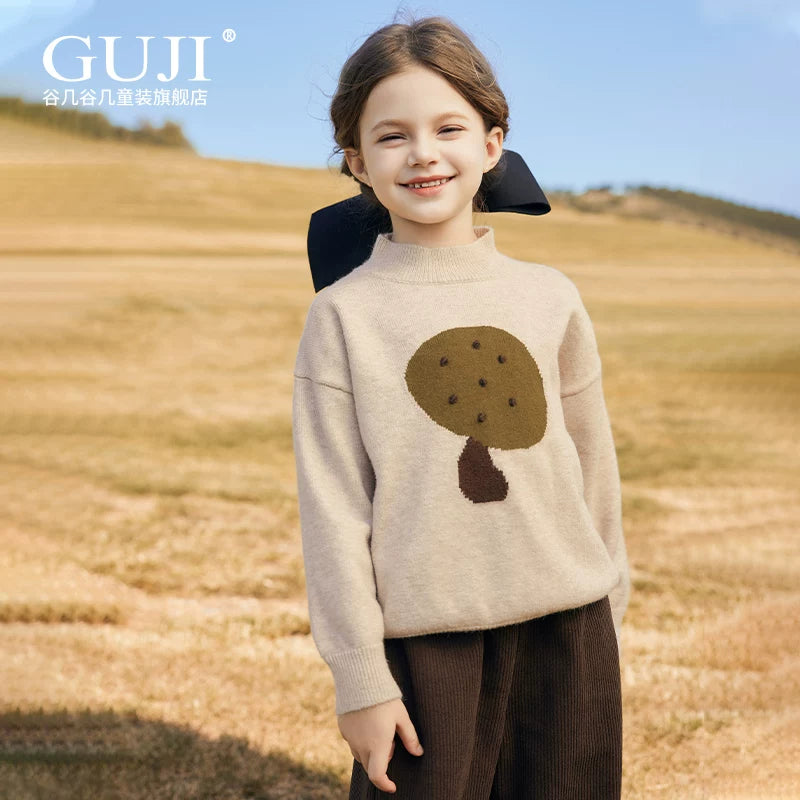 Girls Round-Neck Knit Top - Relaxed Winter Base Layer