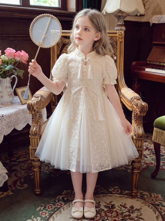 Girls Qipao-Style Dress - Chinese-Style Mesh Princess Dress