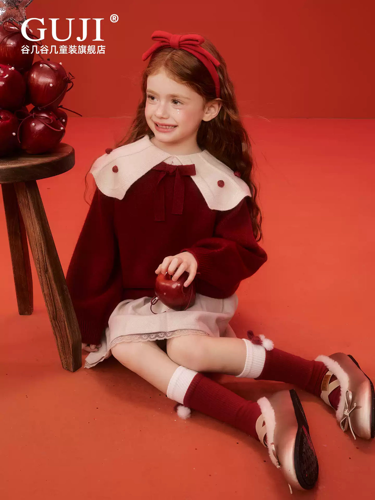 Girls Christmas Collared Sweater - Red Princess Knit Cardigan