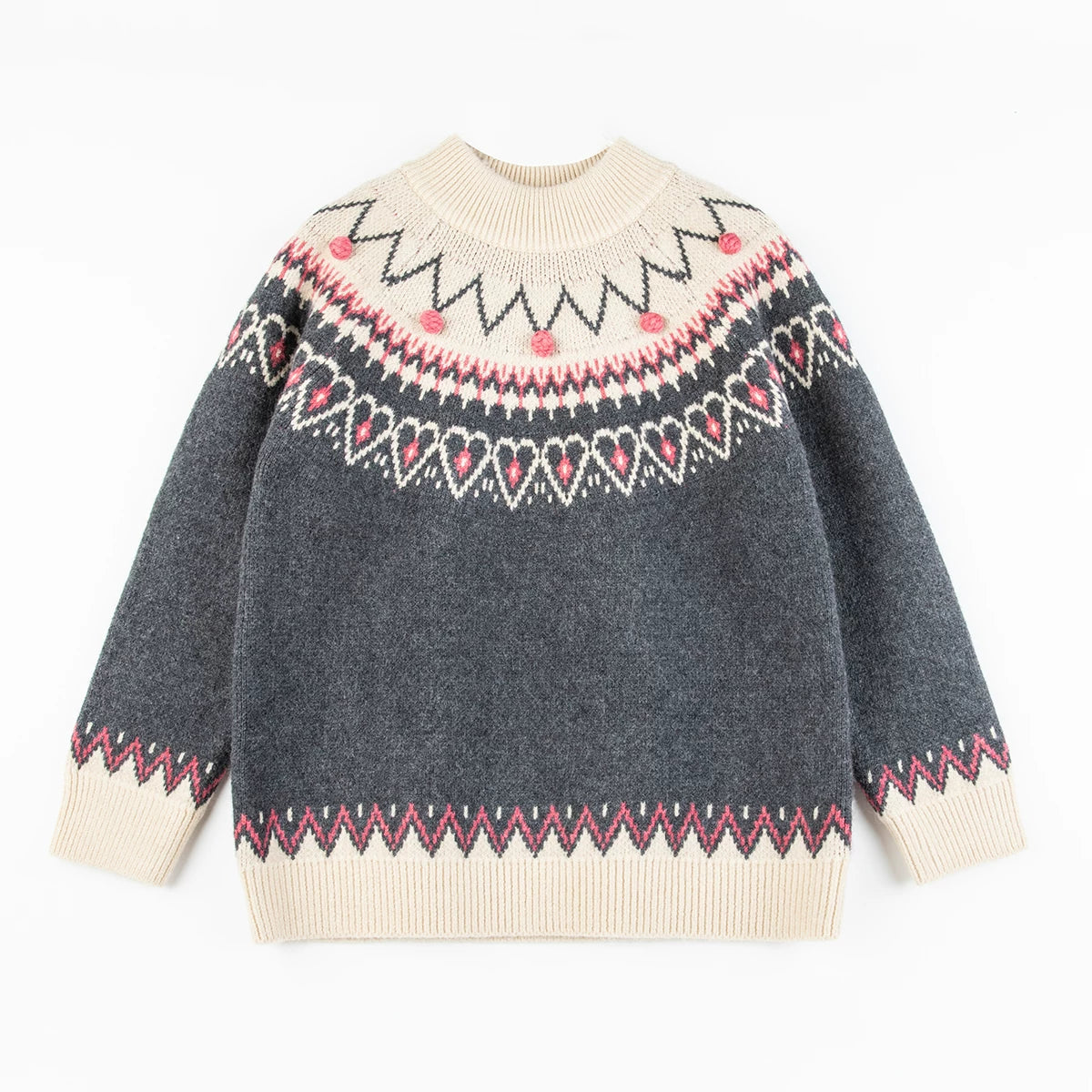 Girls Crew-Neck Knit Sweater - Warm Autumn Base Layer Top