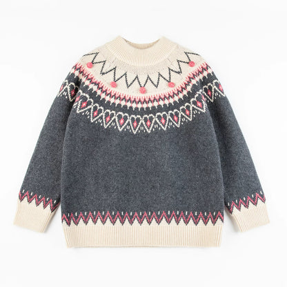 Girls Crew-Neck Knit Sweater - Warm Autumn Base Layer Top