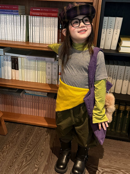 Girls True Two-Piece Striped Tee & Cargo Pants Set - Korean Autumn Two-Piece