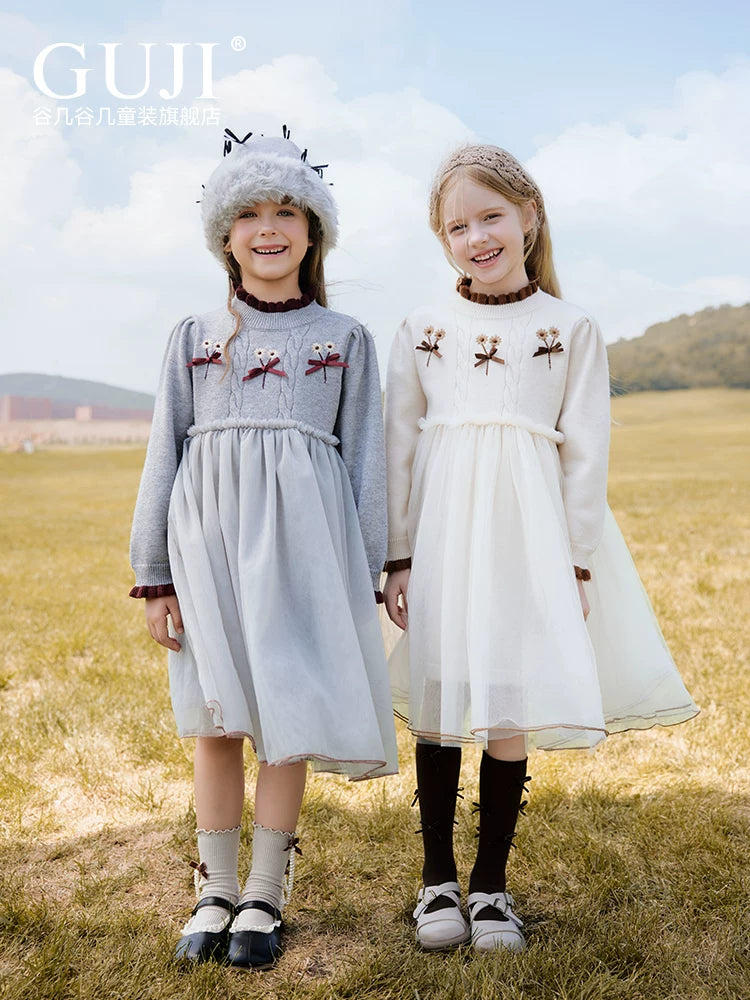 Girls Layered Tulle Cake Dress - Bow Princess Winter Gown