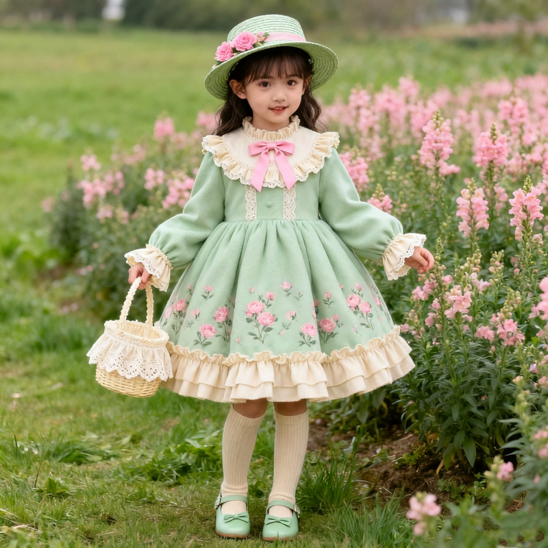 Girls Court-Style Lolita Dress - Sweet Green Birthday Puffy Gala Gown