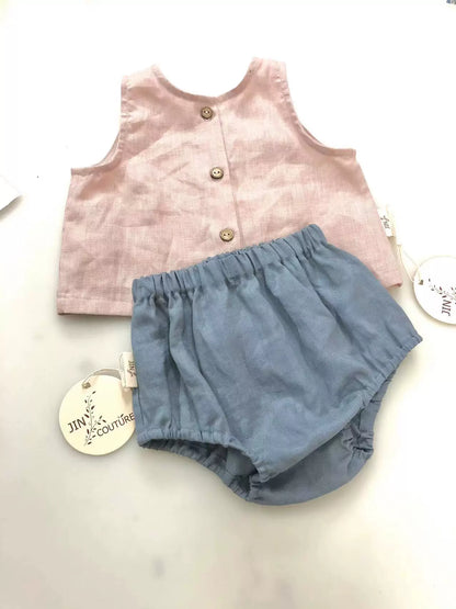 Belgian Pure Linen Baby Set - Sleeveless Romper & Bubble Pants