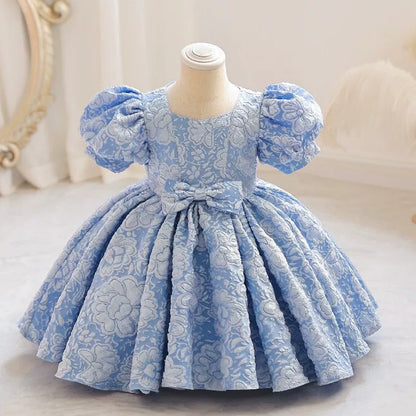 Puff Sleeve Bow Princess Dress - Floral Party Dress
