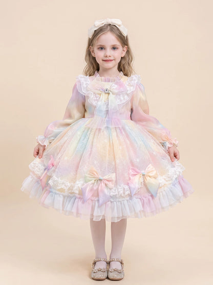 Girls Long-Sleeve Lolita Dress - Puffy Tulle Princess Dress in Pink