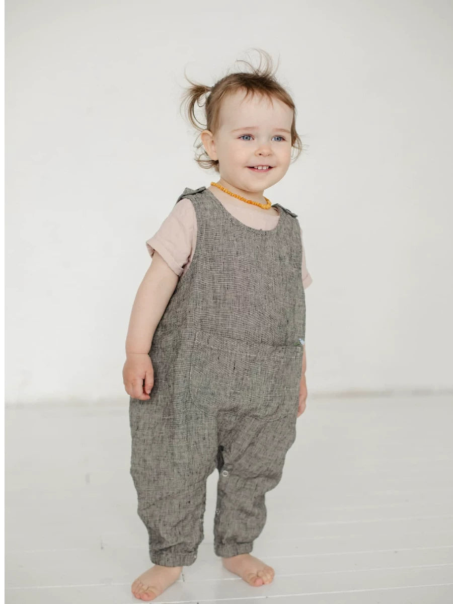 Baby Pure Linen Romper - Nordic Overalls with Optional Embroidery