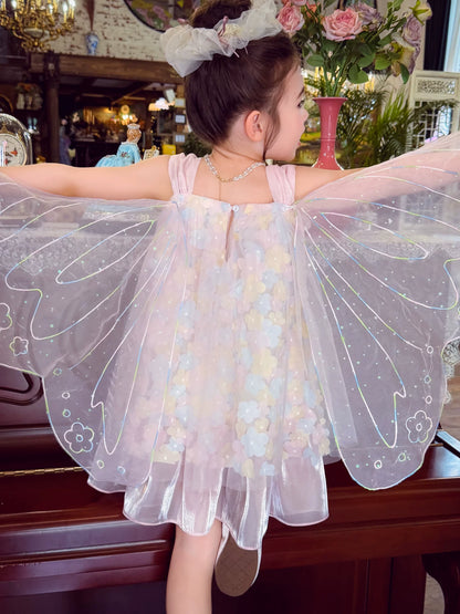 Girls Fairy Wing Sundress - Floral Tulle Princess Dress