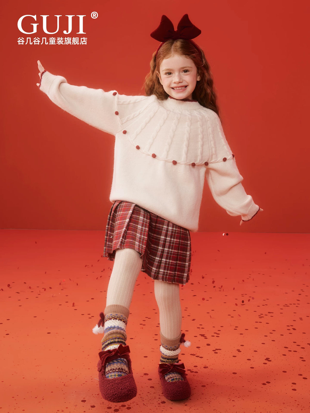 Girls New Year Red Sweater - Thick Festive Knit Pullover
