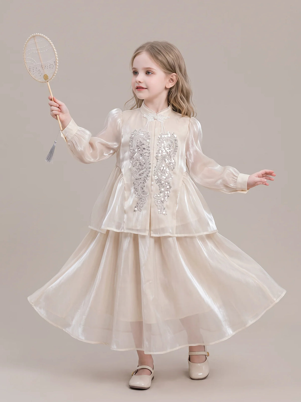 Girls New-Chinese Hanfu Set - Embroidered Top & Skirt Two-Piece
