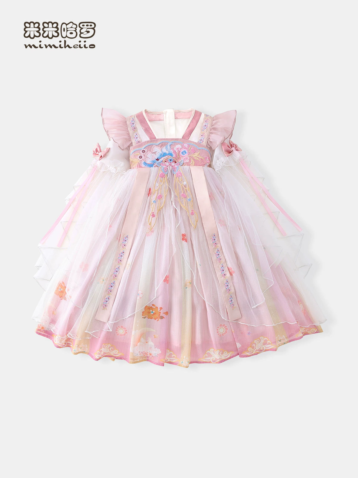 Girls Hanfu-Style Dress - Mesh-Panel National-Style Princess Gown