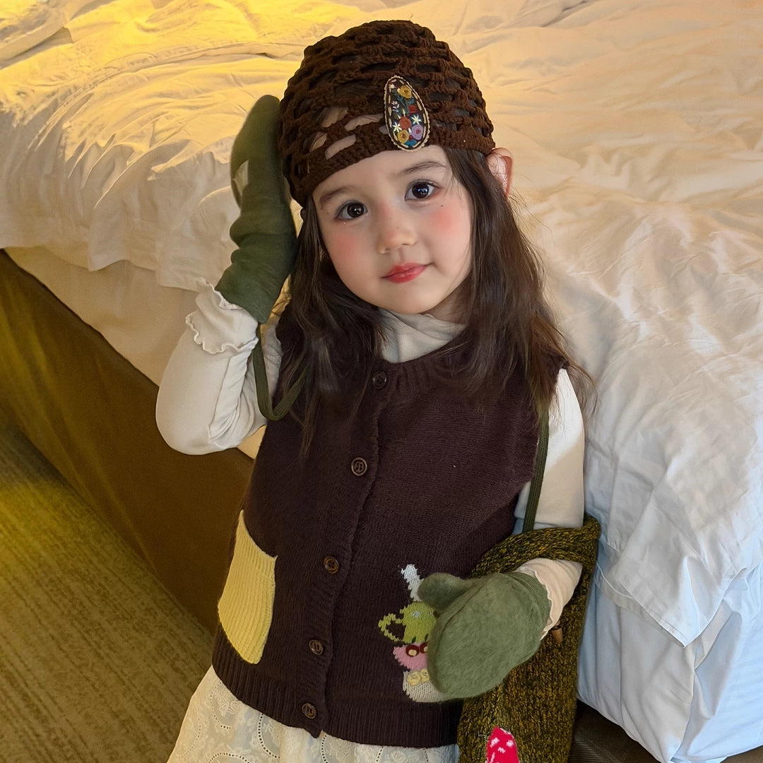 Girls Knit Vest & Corduroy Pants Set - Retro Layering Autumn