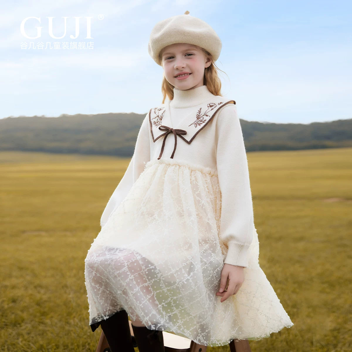 Girls Princess Tulle Sweater Dress - Midi Knit Gown with Mesh Skirt