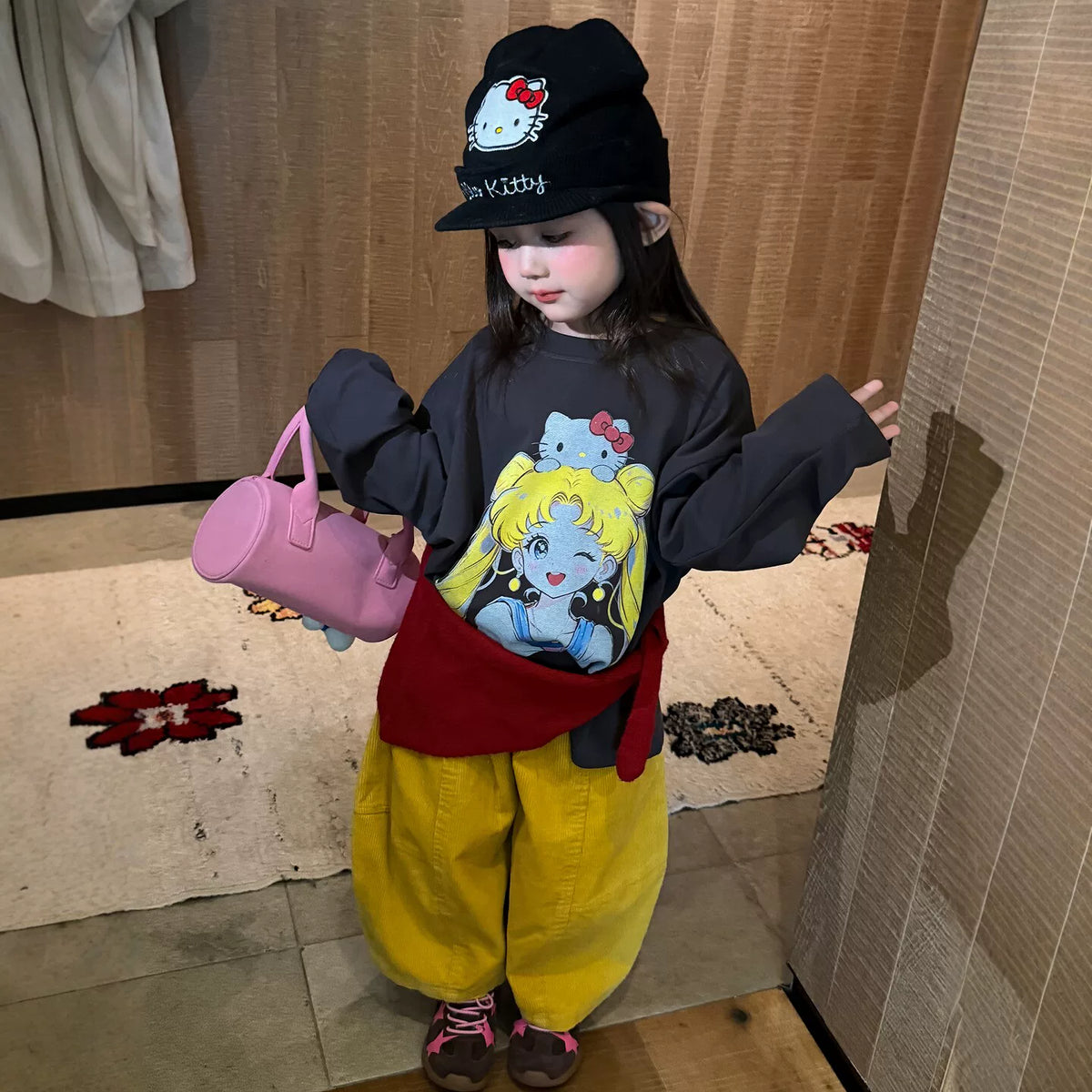 Girls Cartoon Tee & Corduroy Pants Set - Cosy Autumn Two-Piece